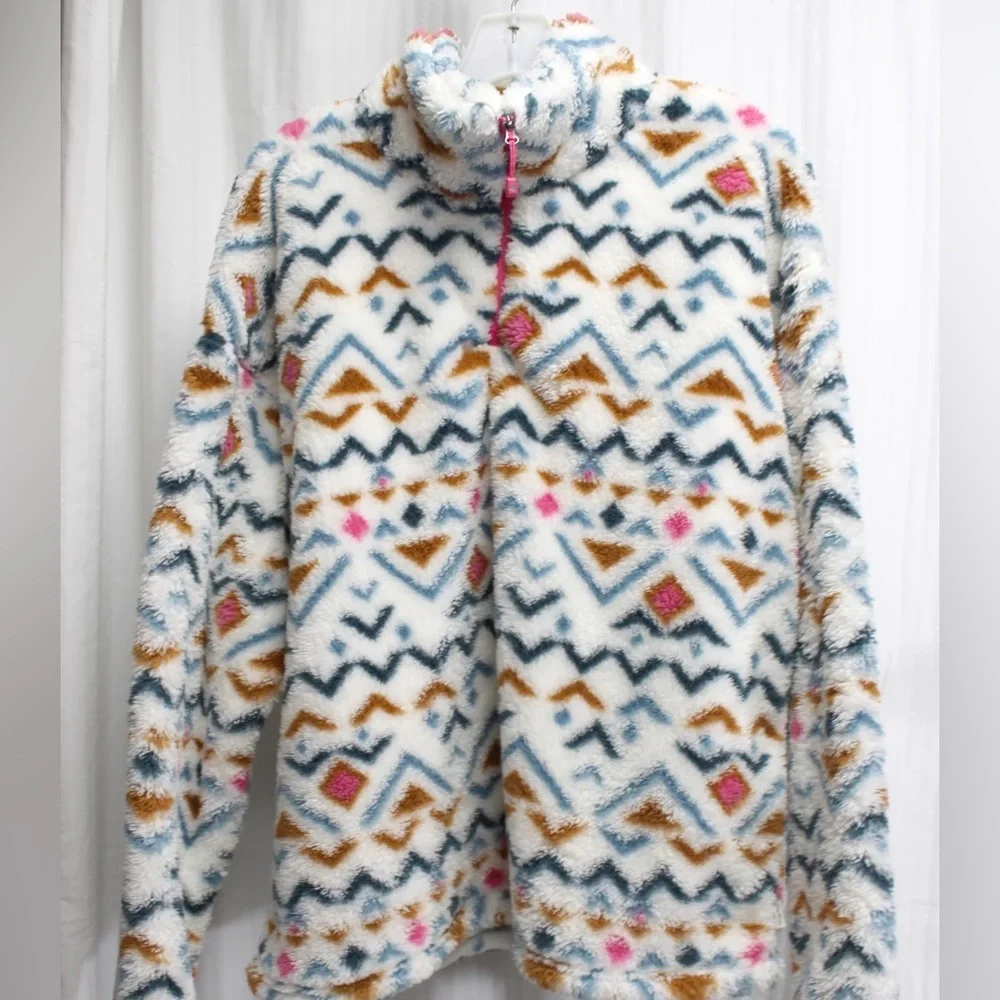 Eddie Bauer White and Blue Fleece Jacket - Picture 1 of 4